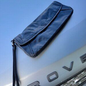 Kenneth Cole Reaction Distressed Leather Black Clutch with Wrist Strap